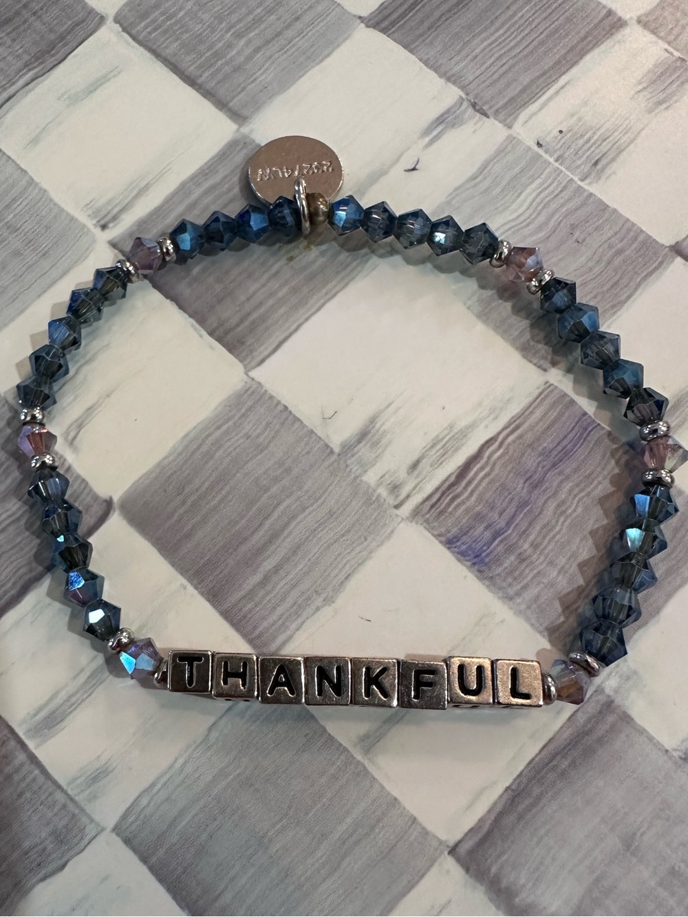 Little Words Project “Thankful” Bracelet With Blue Beads